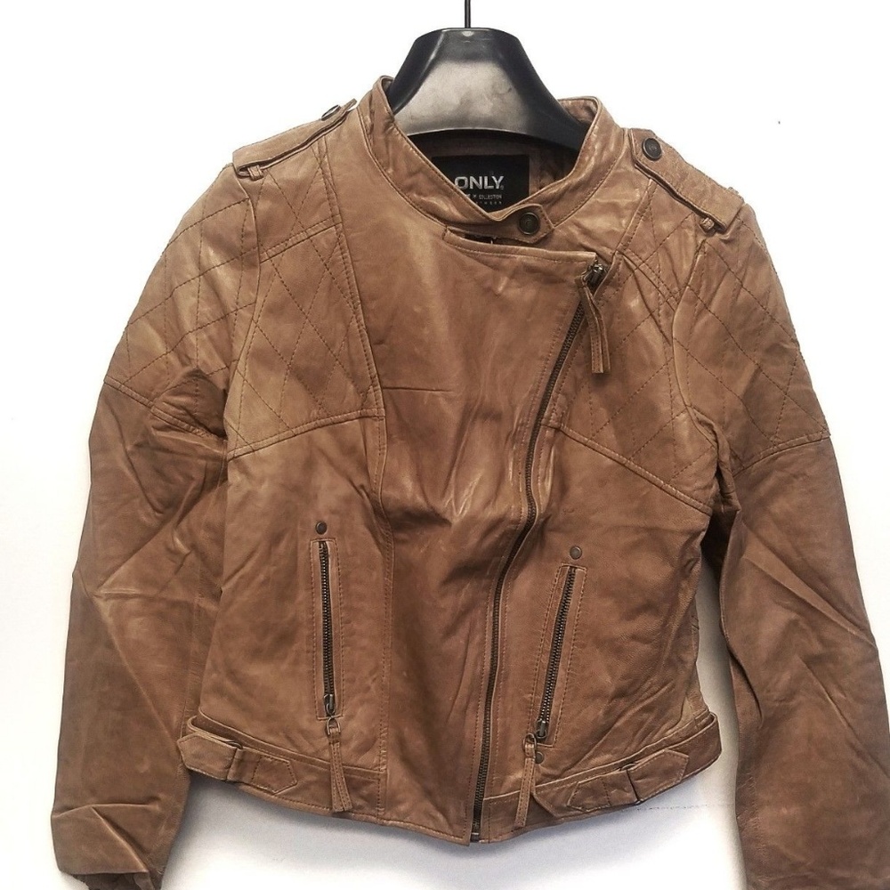 Only Biker Brown Leather Jacket